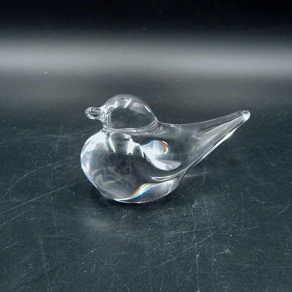 Daum France Crystal Bird Paperweight Duck Chick Figurine Signed Dove Clear